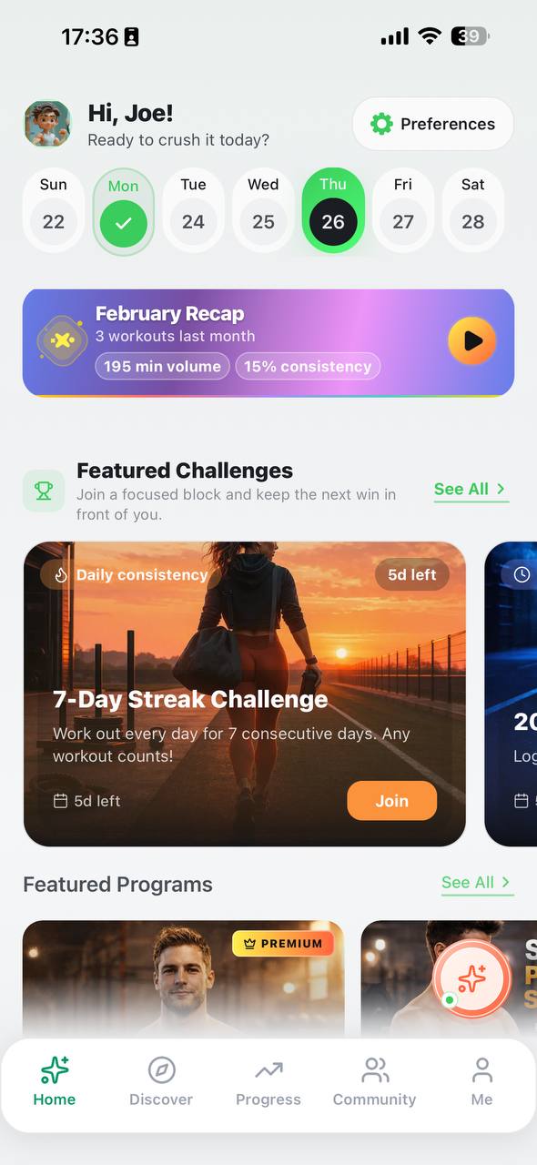CoreWod Home Dashboard