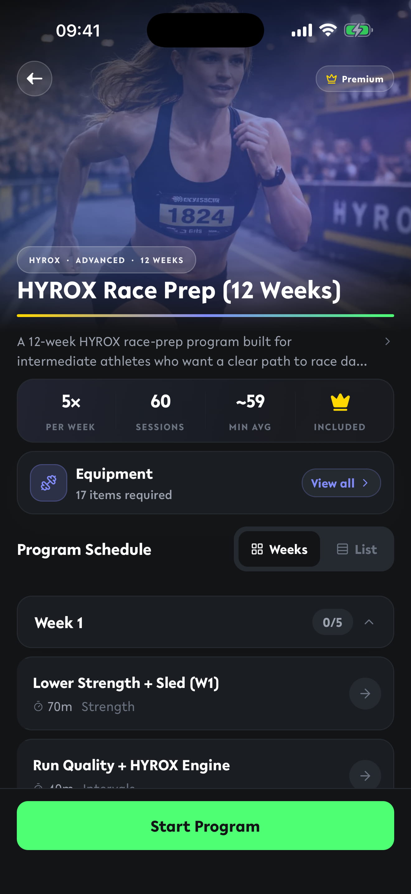 CoreWod HYROX race prep program detail screen