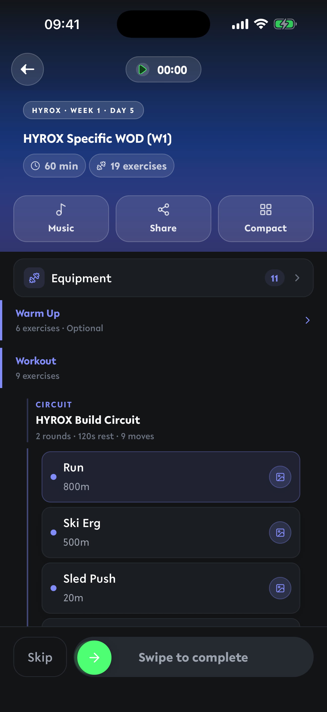 CoreWod program workout detail screen